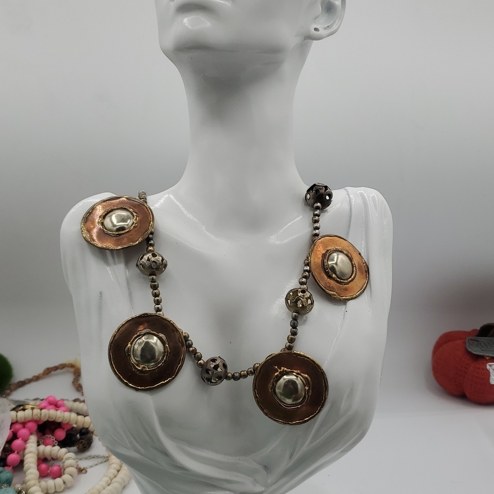 Artisan Modernist Copper Shield Necklace 28 Inches N3615